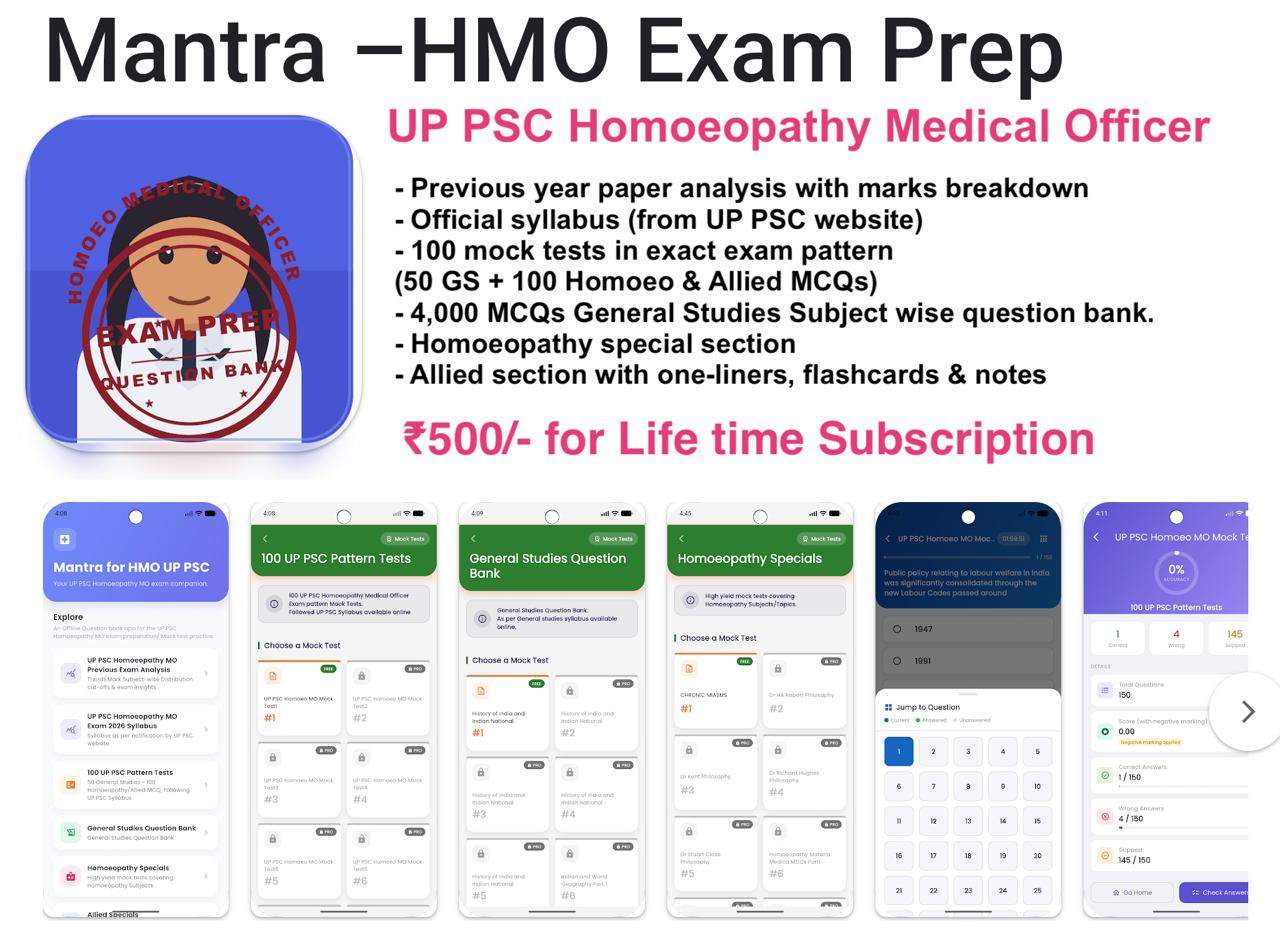 Mantra UP PSC HMO — UP PSC Homoeopathy Medical Officer exam preparation